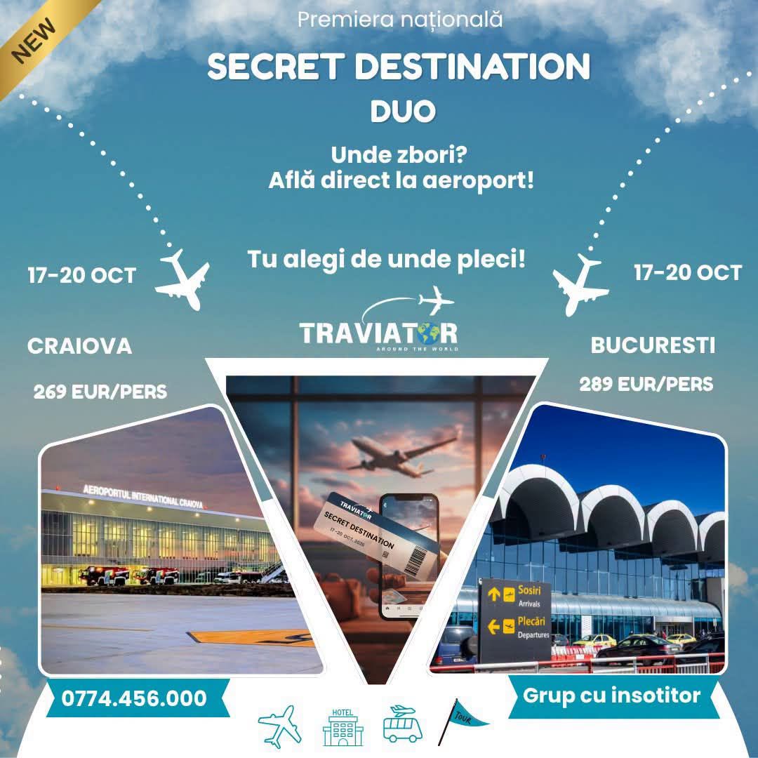 SECRET DESTINATION DUO: Îți faci bagajul. Ajungi la aeroport. Destinația o afli abia acolo.